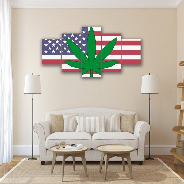 Cannabis Murica - Abstract 5 Panel Canvas Art Wall Decor