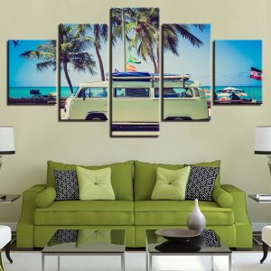 Car And Sea - Automative 5 Panel Canvas Art Wall Decor