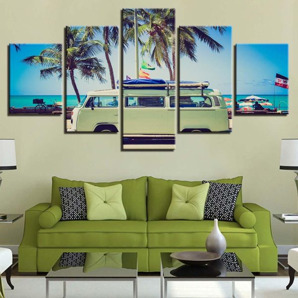 Car And Sea - Automative 5 Panel Canvas Art Wall Decor