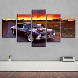 Car Sunset 1 - Automative 5 Panel Canvas Art Wall Decor