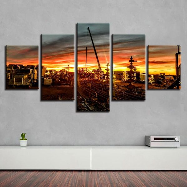 Car Sunset - Automative 5 Panel Canvas Art Wall Decor