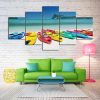 Caribbean Beach Kayak - Nature 5 Panel Canvas Art Wall Decor