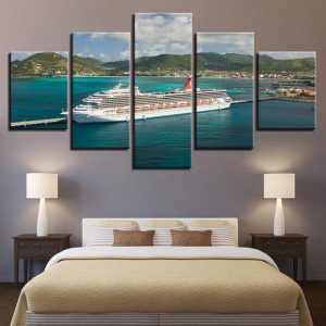 Carnival Cruise Lines Ship In St Maarten - Automative 5 Panel Canvas Art Wall Decor-CV