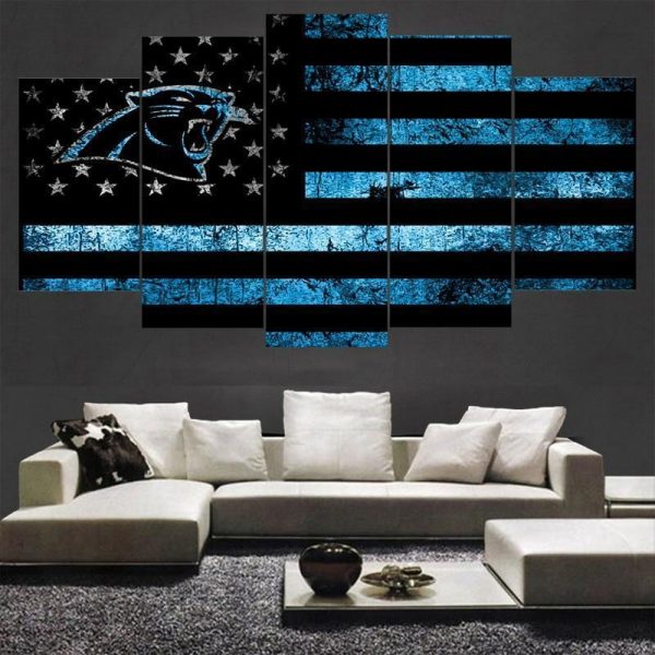 Carolina Panthers American Logo Football - 5 Panel Canvas Art Wall Decor