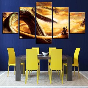 Cartoon Dragon Ball Z Goku Ride Shenron Anime - 5 Panel Canvas Art Wall Decor