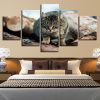 Cats Animal Green Eyes - Animal 5 Panel Canvas Art Wall Decor