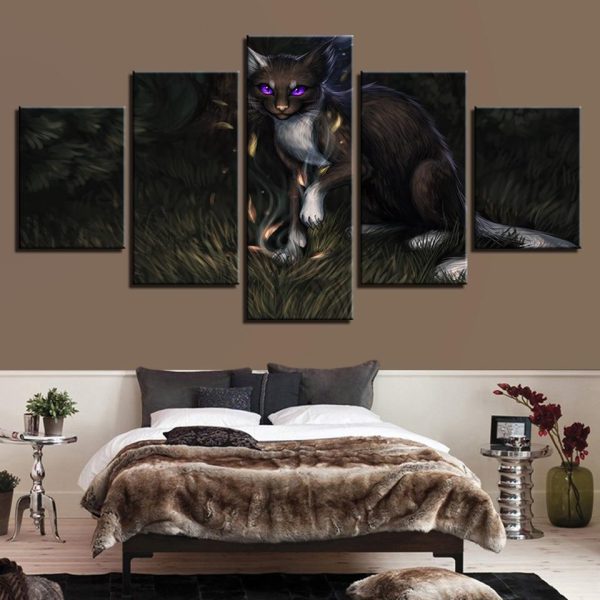 Cats Purple Eyes - Animal 5 Panel Canvas Art Wall Decor