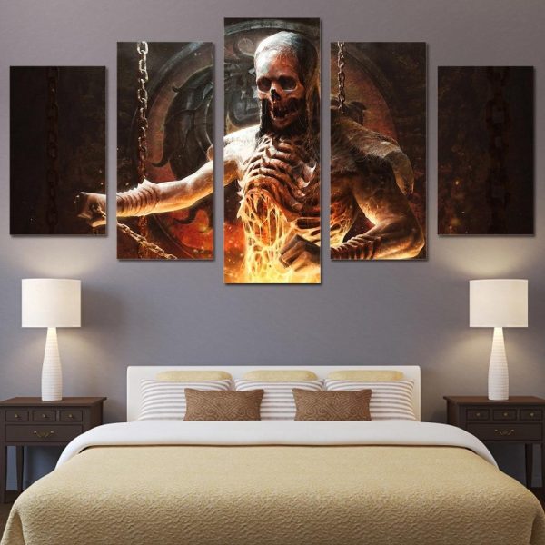 Chained Skeleton Warrior - Abstract 5 Panel Canvas Art Wall Decor