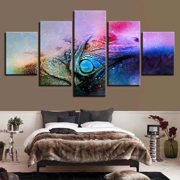 Chameleon - Animal 5 Panel Canvas Art Wall Decor