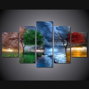 Change Of Seasons Beautiful Abstract Nature - 5 Panel Canvas Art Wall Decor