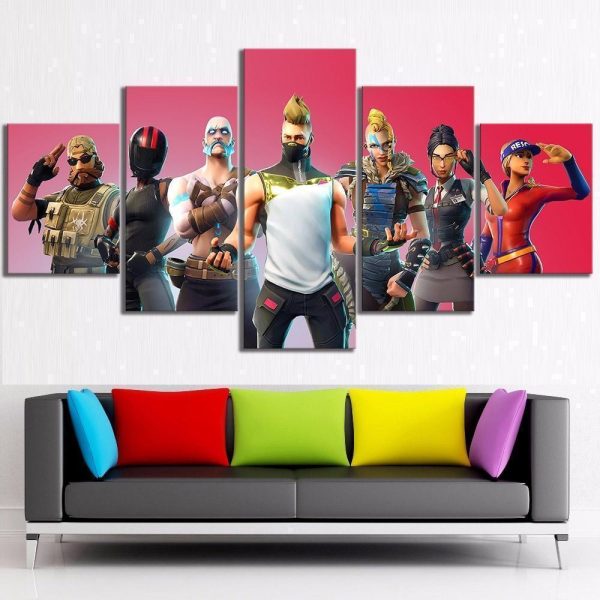 Characters Season 5 Fortnite Gaming - 5 Panel Canvas Art Wall Decor