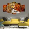 Cheetah In Red Woods - Animal 5 Panel Canvas Art Wall Decor