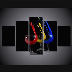 Chernyy Fon Bokaly Steklo Cvet - Wine 5 Panel Canvas Art Wall Decor