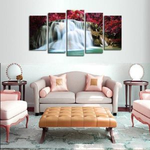 Cherry Waterfall - Nature 5 Panel Canvas Art Wall Decor