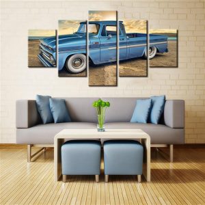 Chevrolet C10 Blue Car - 5 Panel Canvas Art Wall Decor