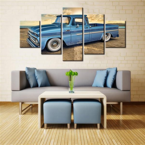 Chevrolet C10 Blue Car - 5 Panel Canvas Art Wall Decor