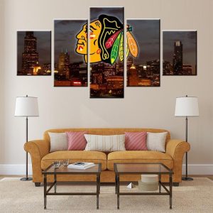 Chicago Blackhawks City Ice Hockey Sport - 5 Panel Canvas Art Wall Decor