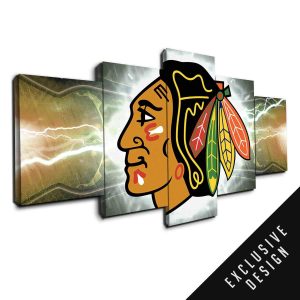 Chicago Blackhawks Nhl Team Thunderbolt - Sport 5 Panel Canvas Art Wall Decor