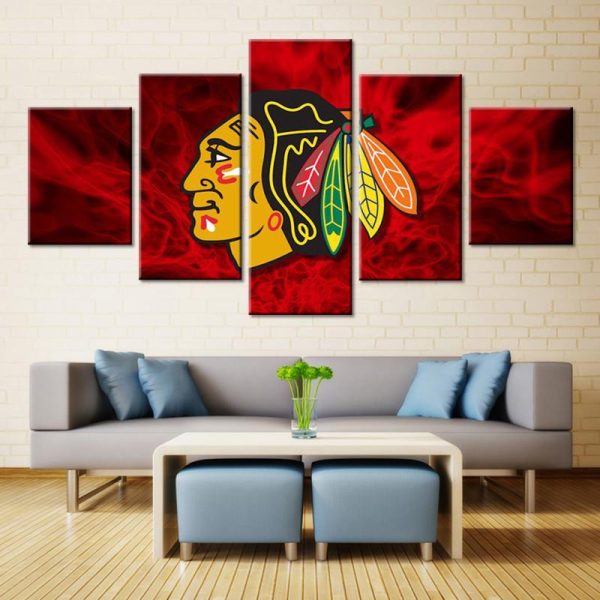 Chicago Blackhawks Red Indian - Sport 5 Panel Canvas Art Wall Decor