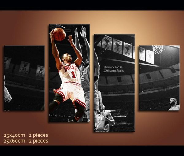 Chicago Bulls 1 Derrick Martell Rose Basketball 4 Piecies - 5 Panel Canvas Art Wall Decor