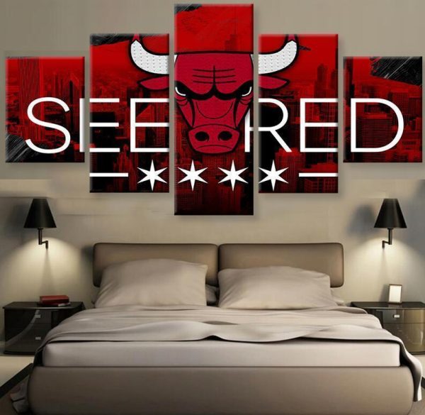 Chicago Bulls See Red NBA Basketball - 5 Panel Canvas Art Wall Decor