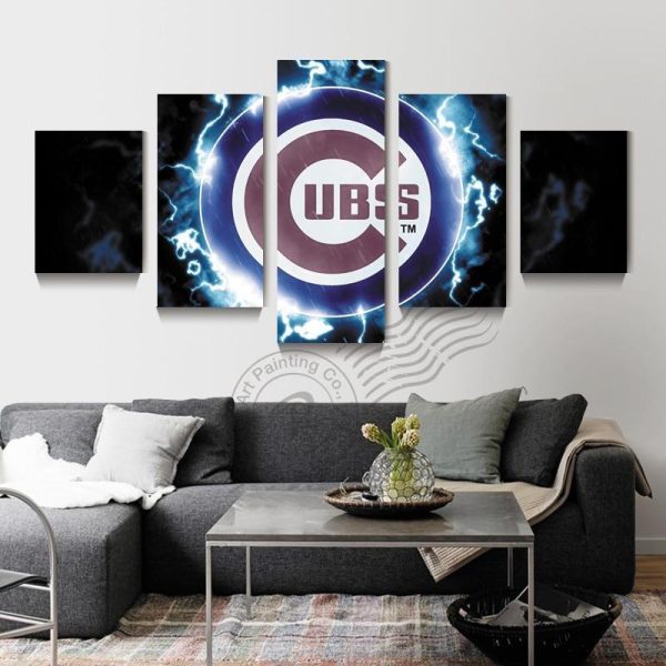 Chicago Cubs Logo Baseball - 5 Panel Canvas Art Wall Decor