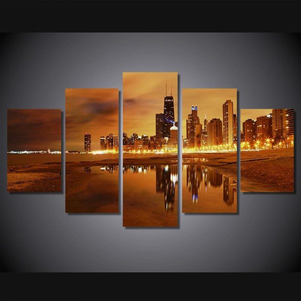 Chicago Late Evening - Nature 5 Panel Canvas Art Wall Decor