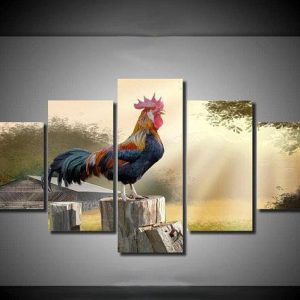 Chicken At Dawn - Animal 5 Panel Canvas Art Wall Decor