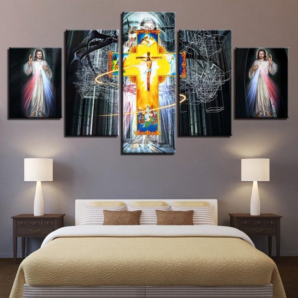 Christian religion cross Jesus 1 - Religion 5 Panel Canvas Art Wall Decor