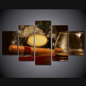 Cigar Bar Glasses - Wine 5 Panel Canvas Art Wall Decor