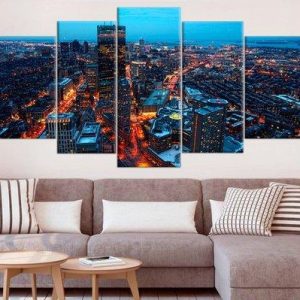 City Boston Massachusetts - Nature 5 Panel Canvas Art Wall Decor