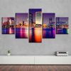 City Building And Bridge Night - Nature 5 Panel Canvas Art Wall Decor