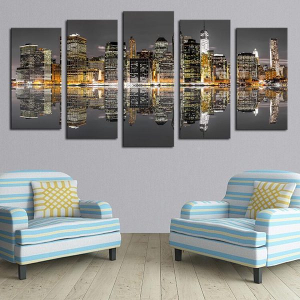 City Building Nature - 5 Panel Canvas Art Wall Decor