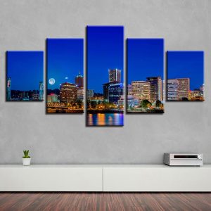 City Building Night 2 - Nature 5 Panel Canvas Art Wall Decor