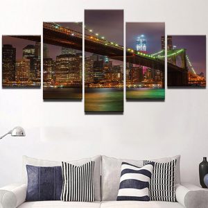 City Building Night 4 - Nature 5 Panel Canvas Art Wall Decor