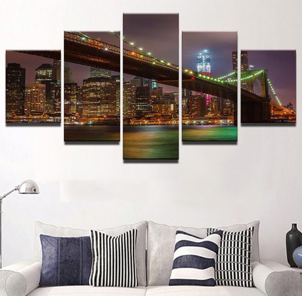 City Building Night 4 - Nature 5 Panel Canvas Art Wall Decor