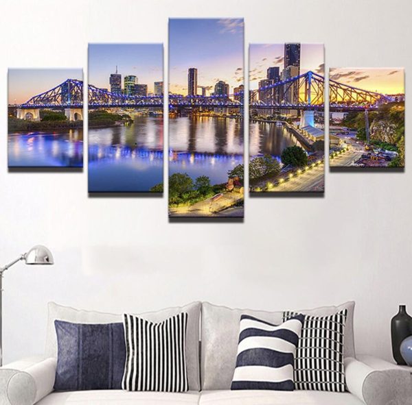 City Building Night 5 - Nature 5 Panel Canvas Art Wall Decor