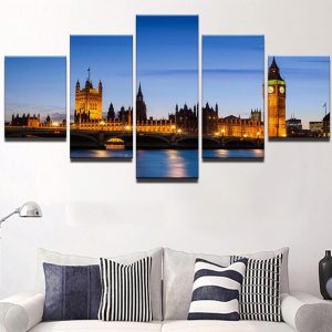 City Building Night 7 - Nature 5 Panel Canvas Art Wall Decor