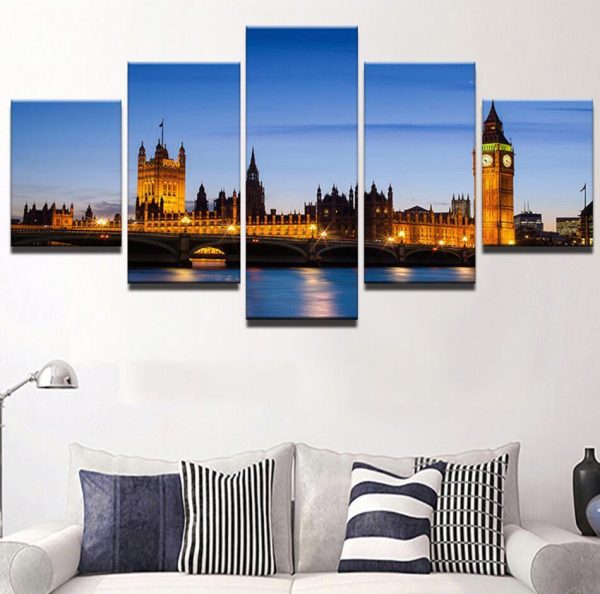 City Building Night 7 - Nature 5 Panel Canvas Art Wall Decor