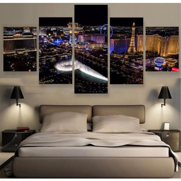 City Building Night 8 - Nature 5 Panel Canvas Art Wall Decor