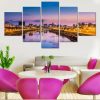 City By The River - Nature 5 Panel Canvas Art Wall Decor