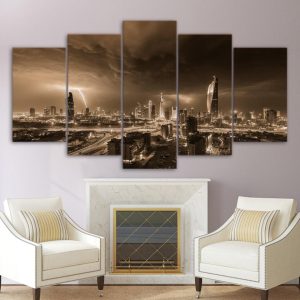 Cityscape City Night Lightning - Nature 5 Panel Canvas Art Wall Decor