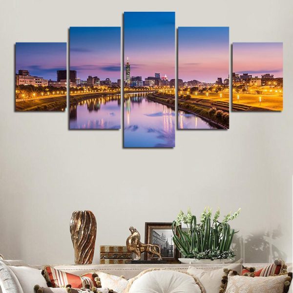 Cityscape In Full - Nature 5 Panel Canvas Art Wall Decor