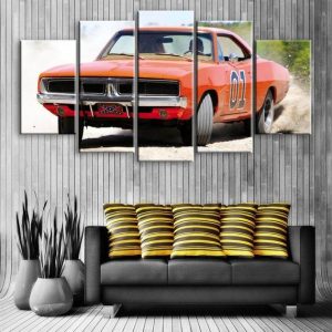 Classic Dodge Charger General Lee - Automative 5 Panel Canvas Art Wall Decor