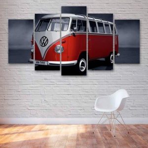 Classic Red Camper Van Classic - Automative 5 Panel Canvas Art Wall Decor