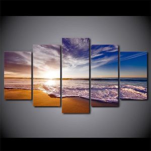 Clouds Beach At Sunset 02 - Nature 5 Panel Canvas Art Wall Decor