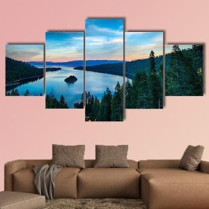 Cloudy View Of Lake Tahoe Nature - 5 Panel Canvas Art Wall Decor