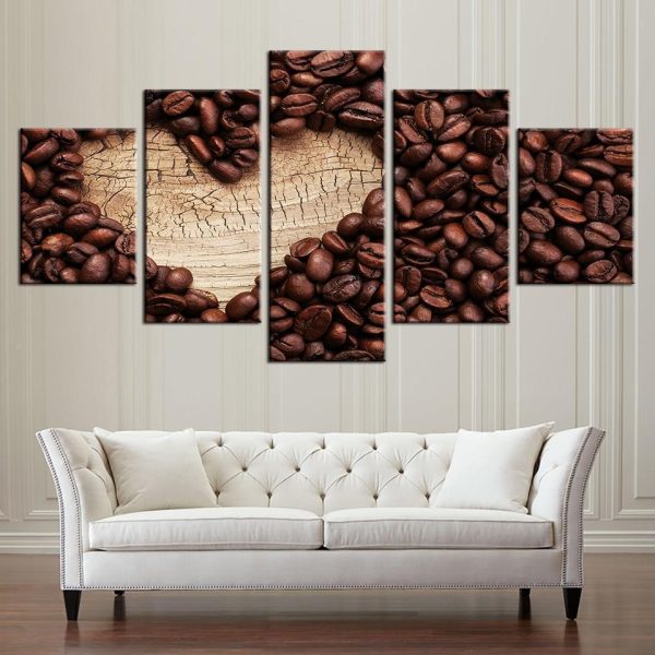 Coffee Heart Of Wood Kitchen - Nature 5 Panel Canvas Art Wall Decor