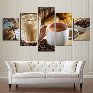 Coffee Iced Coffe Kitchen - Nature 5 Panel Canvas Art Wall Decor