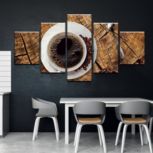 Coffee On Wood - Nature 5 Panel Canvas Art Wall Decor